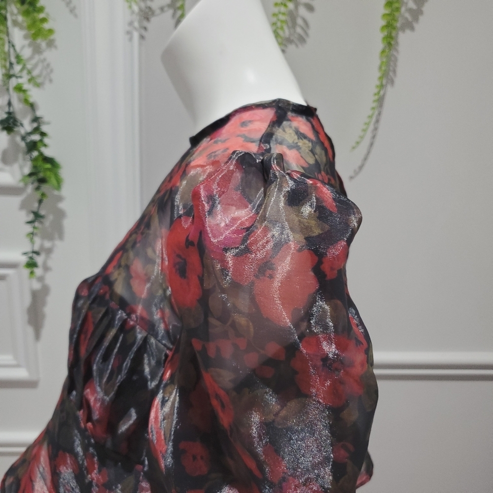 Floral Organza Puff Sleeve Babydoll Top - Picture 7 of 15